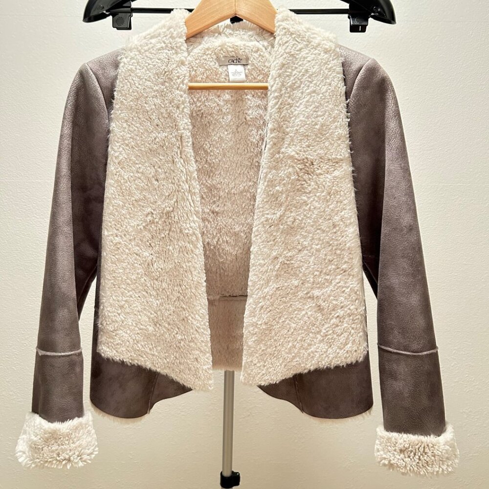 Cache Off-White and Silver Suede-Like Jacket - Size S